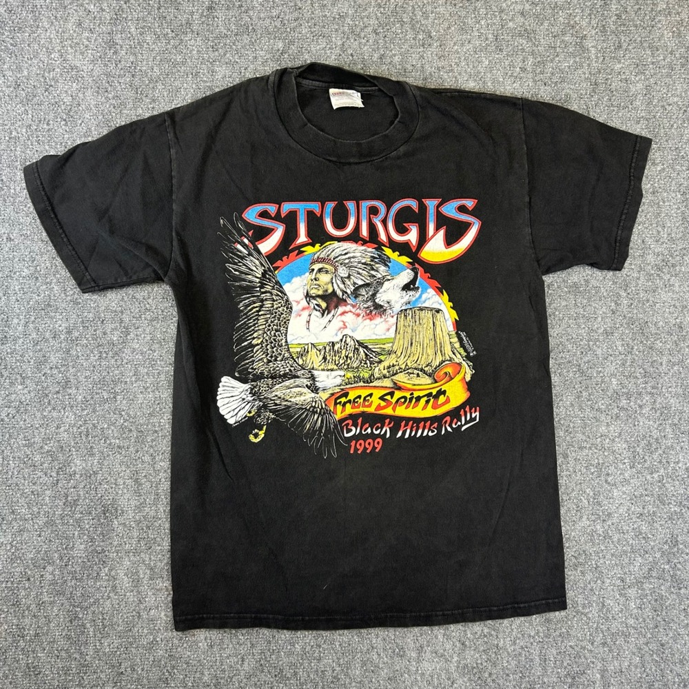 Vintage 1999 Sturgis Black Hills Rally T-Shirt Hanes Beefy-T Black Medium 90s